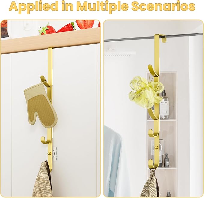 Kaiferty Over the Door Hooks, Metal Door Hooks for Hanging, Over the Door Purse Organizer for Door Coat Hanger, Back of Shower for Hanging Towel Rack Clothes, Hat, Bathroom, Closet (Gold-2Packs) - Image 6