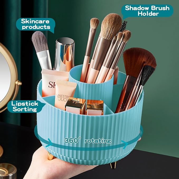 fanado 360° Rotate Makeup Brush Holder Organizer, Makeup Organizers Countertop, Makeup organization and Skincare Storage with Gift Box Packing for Vanity, Desktop, Bathroom (Blue) - Image 2