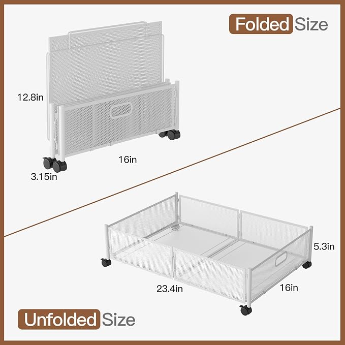 Gawerk Under Bed Storage with Wheels, Foldable Metal Mesh Underbed Storage Container Bins, Tool-free Assembly Clothes Drawer Organizer, 2Pack - Image 2