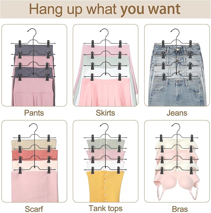TOPIA HANGER 4 Tier Metal Skirt Hangers with Clips 80% Space Saving 2 Pack - Image 6