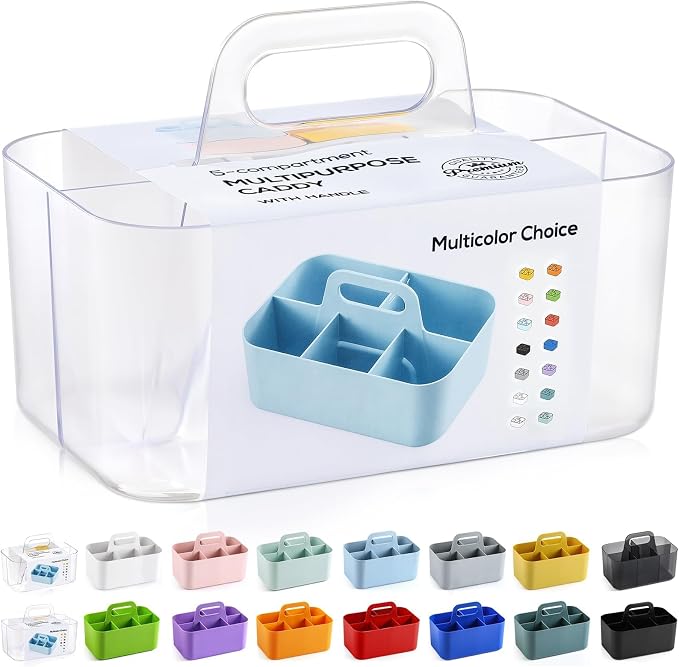 Multiuse Caddy Organizer with Handle, Portable Plastic Tote Bin - Art Craft, Stationary Pen Marker Crayons, Makeup Hair Supplies Storage - Bathroom, Classroom, Dorm, Office, Desk Holder -Frosted Clear - Image 8