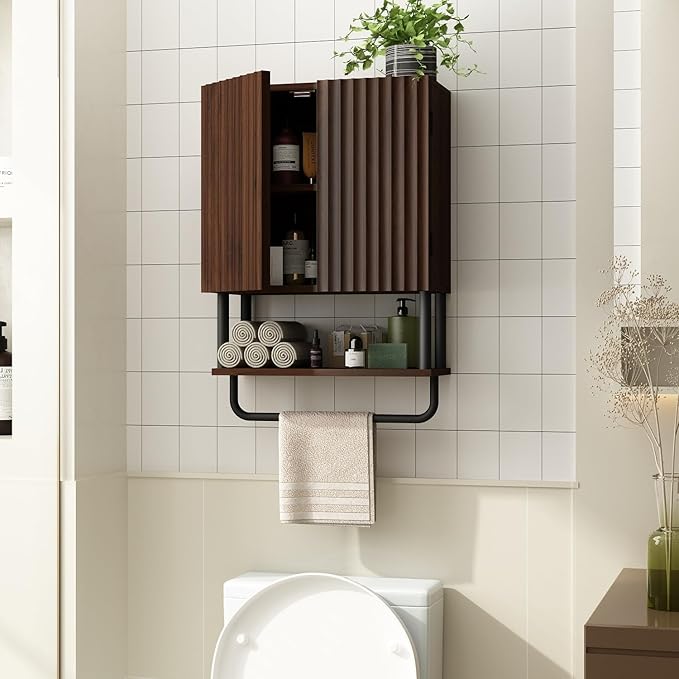 RUSTOWN Fluted Bathroom Wall Cabinet with 2 Doors, 3-Tier Medicine Cabinet - Image 3