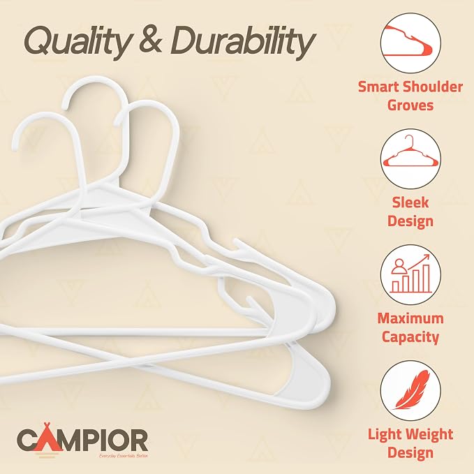 White Plastic Hangers 20 Pack– Heavy-Duty Plastic Hangers Slim and Space-Saving, Durable and Lightweight PP with Non-Slip Shoulder Notches for Slip Dresses, Suits, Jackets & Camisoles - Image 4