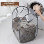 Foldable Mesh Laundry Baskets 2 Pack Large Side Pocket Strong Handle - Image 3