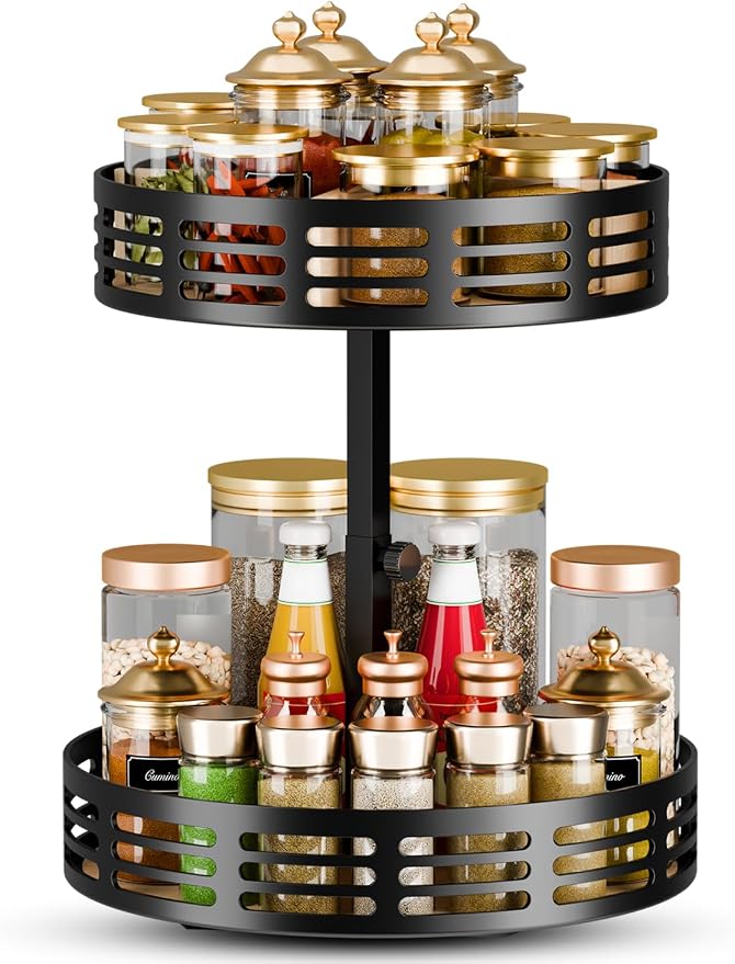 2 Tier Lazy Susan Organizer - 360° Rotating Spice Rack by Dhmkfly