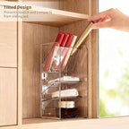 PAVSTINE 2-Pack Medicine Cabinet Organizer with Adjustable Dividers, Clear Vertical Layered Backward Slanting Shelves, Space-Saving, for Makeup Brush/Lip Gloss/Mascara Storage - Image 3