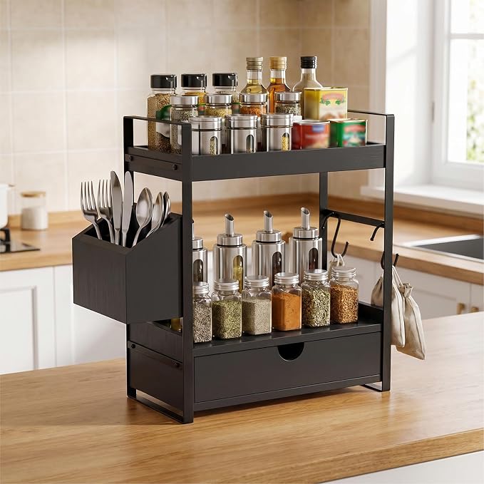 Kottwca 2-Tier Bathroom Counter Organizer with Drawer, Wooden Vanity Shelf - Image 7