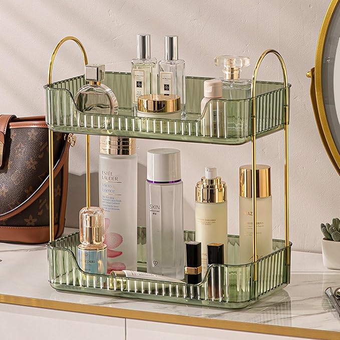 Aveniee Bathroom Counter Organizer, 2 Tier Perfume Skin Care Countertop Storage Shelf, Vanity Makeup Tray for Cosmetic Skincare Lotion,Green by Aveniee