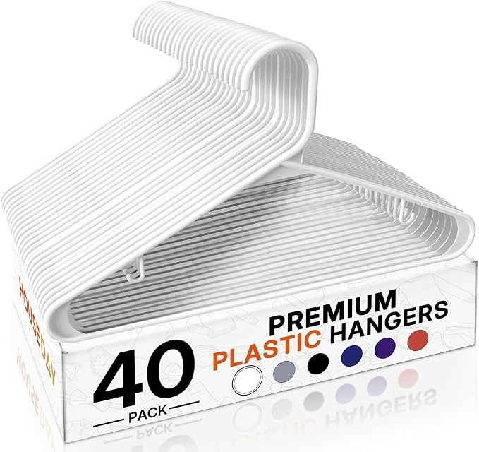 HOUSE DAY White Plastic Hangers 40 Pack, Slim Space-Saving Clothes Hangers by HOUSEDAY