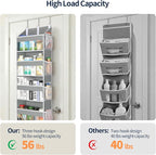 Yecaye Over the Door Organizer 5 Tiers, Heavy Duty Hanging Storage with 5 Large Clear PVC Pockets and 10 Side Pockets, 56lbs Capacity for Closet Door Bathroom Bedroom Nursery Dorm Laundry Room, Grey - Image 4