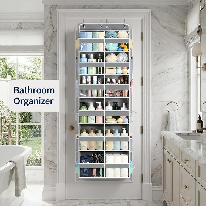 Yecaye Over The Door Organizer, 6 Tier Extra Large Behind Door Storage of 12 Compartments, 80lbs Heavy Duty Door Organizer Hanging with Clear Window for Closet Bedroom Pantry Bathroom, Grey - Image 9