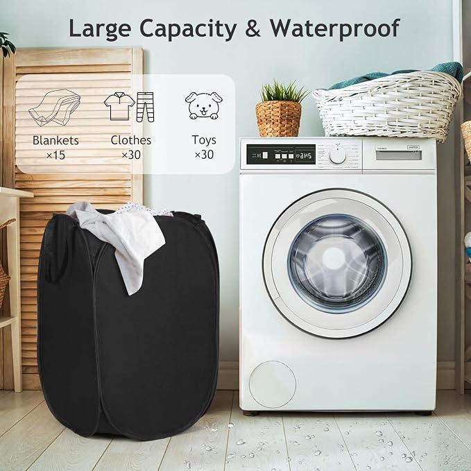 Upgraded Pop-up Laundry Hamper 2 Pack, 70L(18.5 Gal) Laundry Basket with Thickened 600D Oxford Fabric,2.4X Denser Mesh Side Pocket, 0.2mm Added Thickness Steel Frame, Easy to Open and Fold for Storage - Image 7