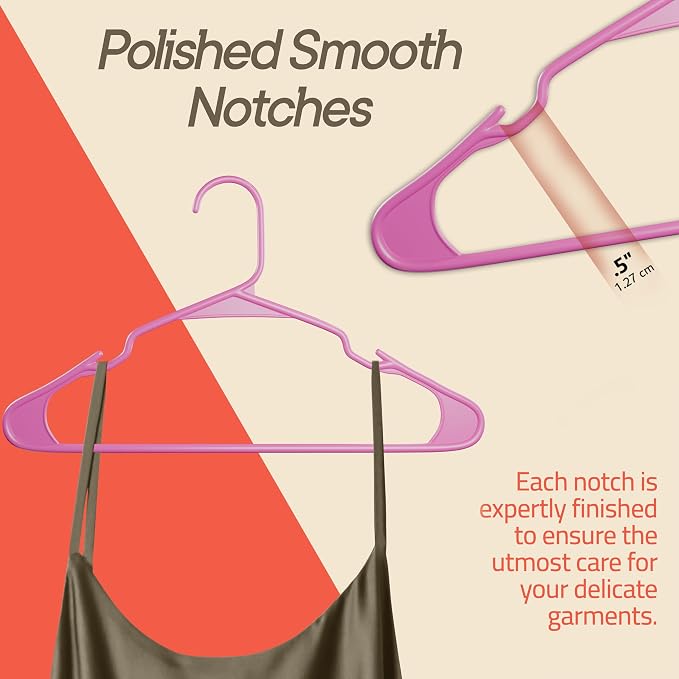 Pink Plastic Hangers 50 Pack– Heavy-Duty Plastic Hangers Slim and Space-Saving, Durable and Lightweight PP with Non-Slip Shoulder Notches for Slip Dresses, Suits, Jackets & Camisoles - Image 6