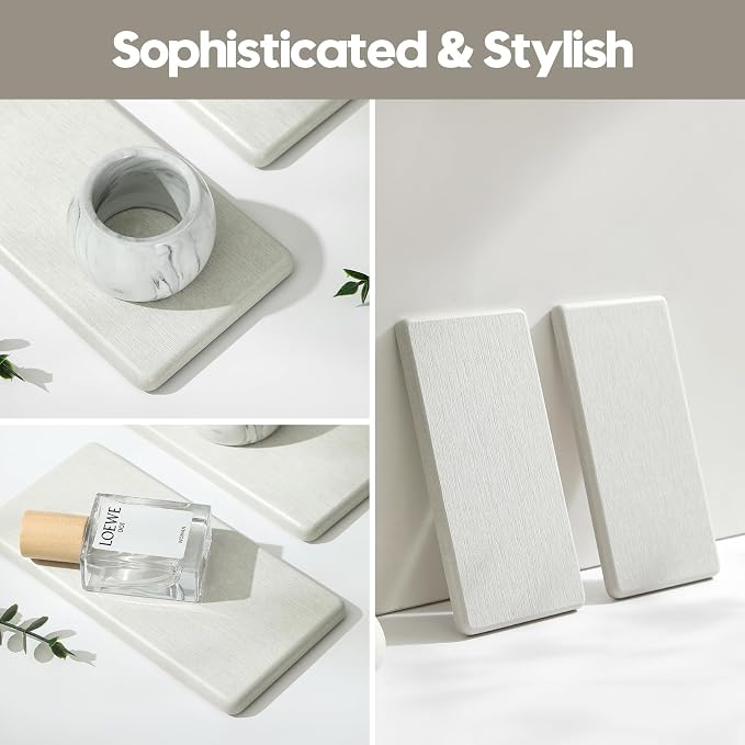 2PCS 7"x3.5" Water Absorbing Bathroom Sink Vanity Trays, Diatomite Stone Quick Drying Mat for Kitchen Counter, Dish Rack Dispenser Sponge Holder Caddy Organizer, Beige, 7"x3.5" - Image 6