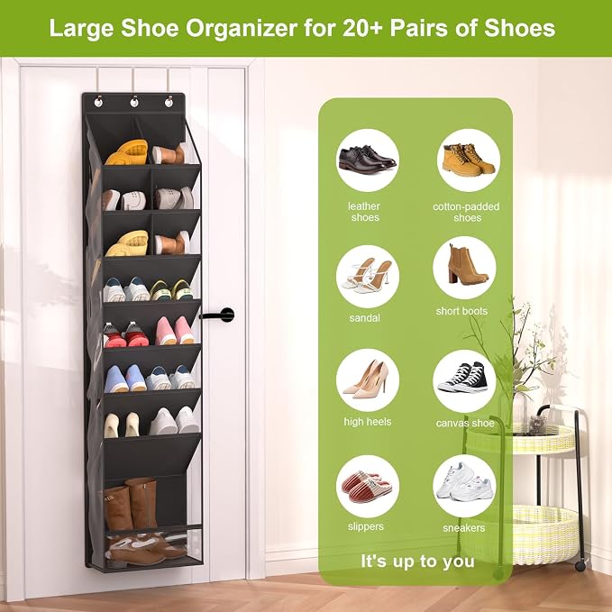 Over the Door Shoe Organizer for 16-20 Pairs, Black - Image 5
