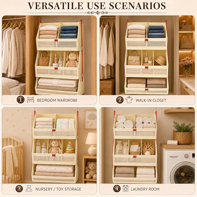 Hanging Closet Clothes Organizers and Storage Detachable 3 Tier Wider - Image 7