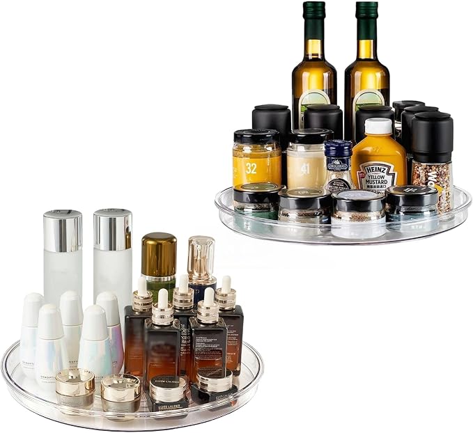 vacane 2-Pack 13Inch Lazy Susan Cabinet Organizer, Plastic Rotating Organizer Spice Rack Condiment Organizer for Pantry, Countertop, Cupboard, Refrigerator-Clear by vacane