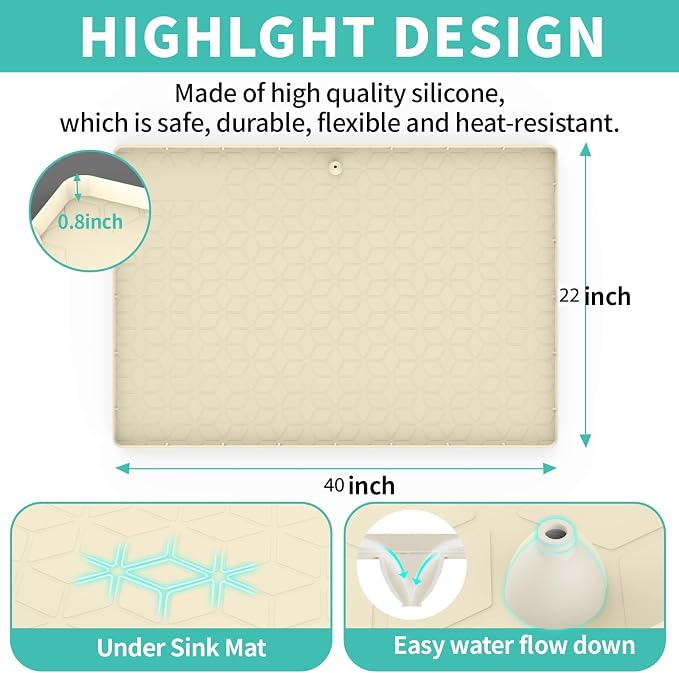 Under Sink Mat for Kitchen, Silicone Waterproof Liner, Flexible Organizer Tray with Drain Hole, 3.6 Gallons Capacity, Easy to Clean - Image 2