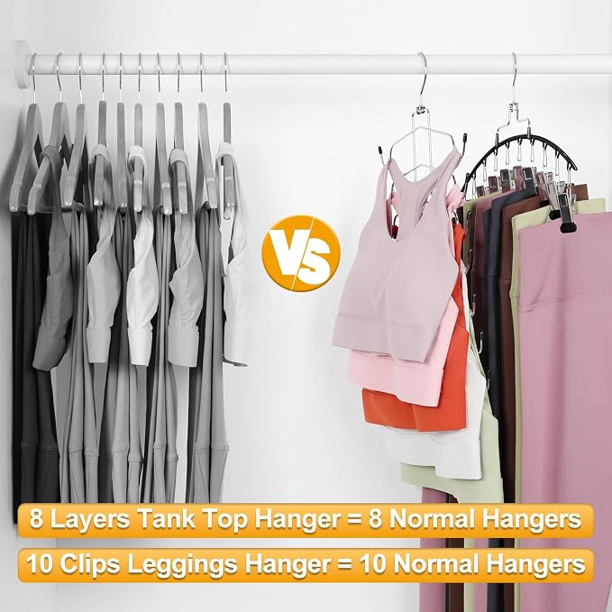 TOPIA HANGER 4 Pack Gym Clothes Organizer, 2 Pack Tank Top Hangers with 2 Pack Leggings Hangers Space Saving Hang 20 Sets Tank Top Bra with Leggings Shorts Pants Yoga Outfits for Closet Black CT78B - Image 4