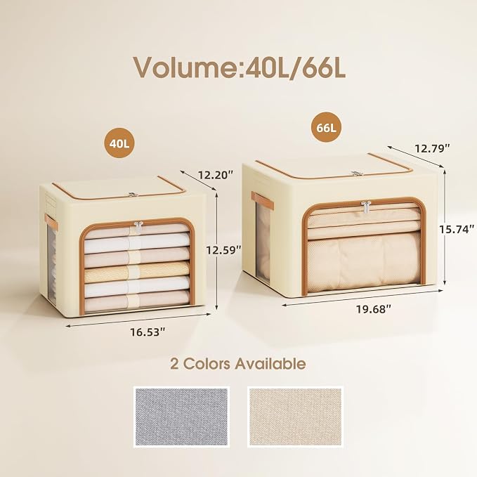 Yecaye 3-Pack 66L Clothes Storage Bins, Storage Bags for Clothes, Beige - Image 3