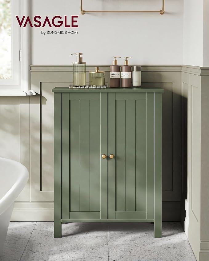 VASAGLE Bathroom Floor Storage Cabinet, 2 Adjustable Shelves, Forest Green - Image 2