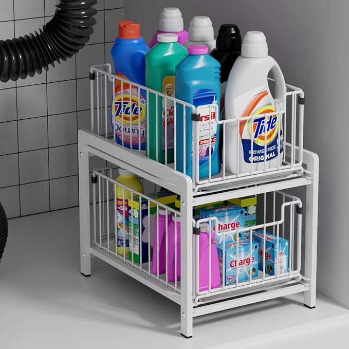 2-Tier Pull Out Cabinet Organizer, Slide Out Under Sink Organizer by Lxmons