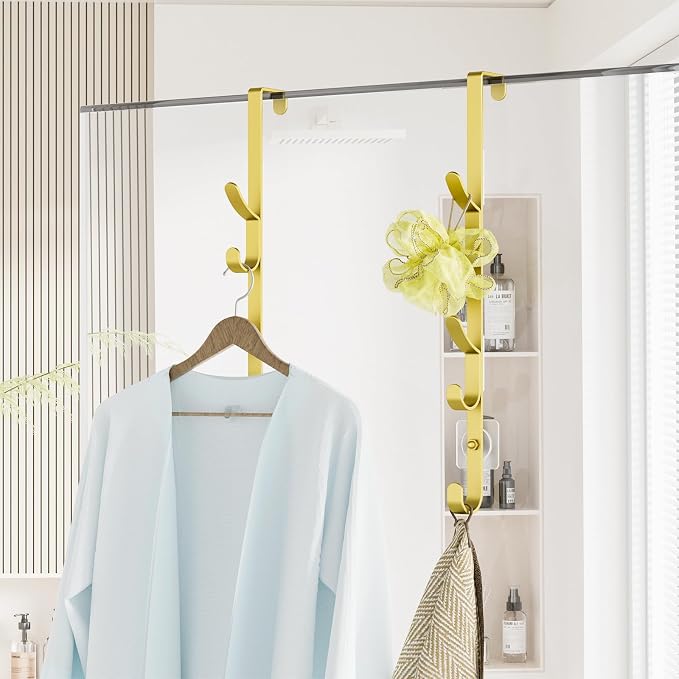 Kaiferty Over the Door Hooks, Metal Door Hooks for Hanging, Over the Door Purse Organizer for Door Coat Hanger, Back of Shower for Hanging Towel Rack Clothes, Hat, Bathroom, Closet (Gold-2Packs) - Image 8