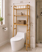 Over The Toilet Storage,Natural Bamboo Over Toilet Bathroom Organizer with 3-Tier Shelves and Hooks,Space-Saving Bathroom Shelf for Towels,Toiletries and Small Bathroom Storage - Image 2