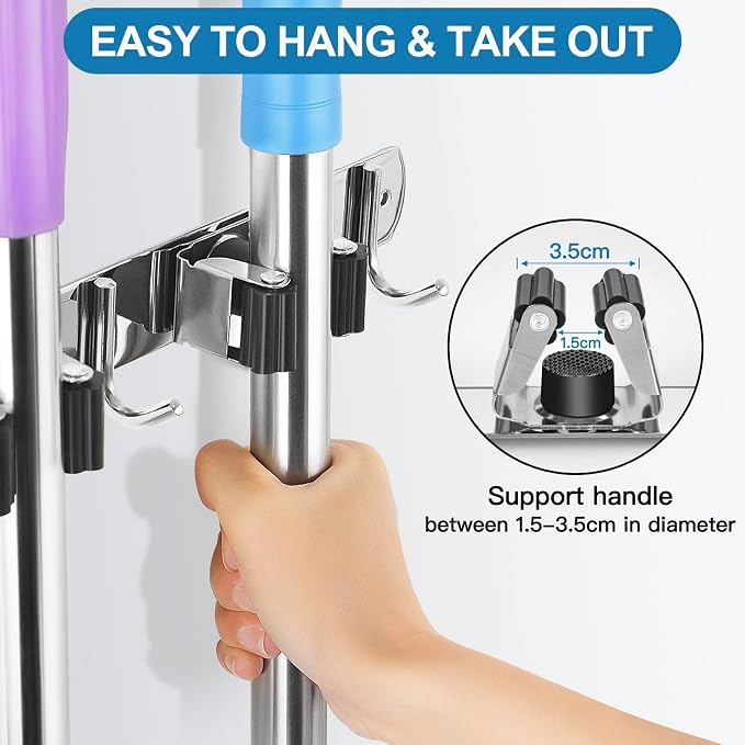 IMILLET Broom Holder Wall Mount Stainless Steel Mop Organizer - Image 3
