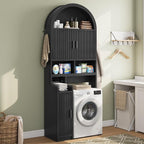 Itaar Arched Over The Toilet Storage Cabinet, 78.7" H Fluted Bathroom Organizer with Reversible Side Cabinet, Adjustable Shelves, Anti-Tipping, Hooks & Paper Holder for Bathroom Laundry Room, Black - Image 4