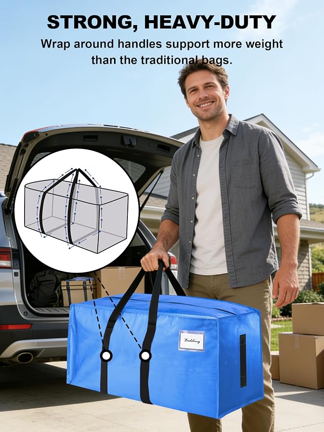 HOMESURE Supports 200lbs Heavy Duty Moving Bags - Strong Zipper & Wrap-Around Handles - Water-Resistant Storage Totes, Durable Alternative to Moving Boxes - 40 Pack - Sky Blue - Image 2