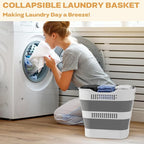 OOAMBB 43L+43L Collapsible Laundry Baskets plastic (Grey, 2 Packs) - Image 2