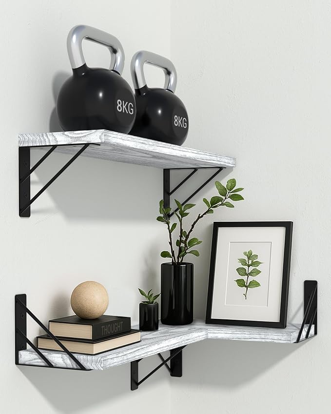 BAYKA Wall Shelves for Bedroom Decor, Wood, Gray White, Set of 3, 16in - Image 6