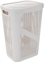 Mind Reader Slim Laundry Hamper with Lid, 60L Clothes Basket, Ventilated Plastic, Ivory - Image 6