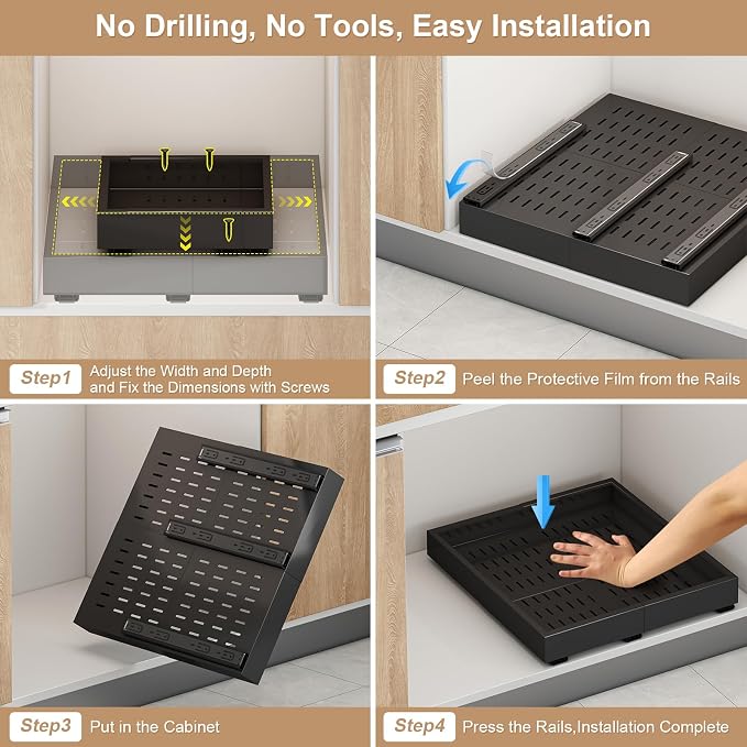 Fokyfok Pull out Cabinet Organizer,11"-16"W,17"-24"D,Expandable,Adhesive - Image 6