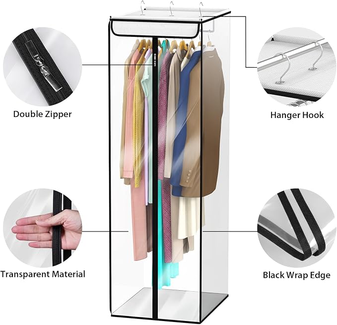 Univivi Garment Bags for Hanging Clothes, Cloth Bag 54 In, 2 PCS, Clear - Image 4