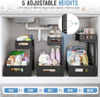 2-Pack Under Sink Storage Organizer, Large 2-Tier Elegant Mesh Pull Out Shelf for Kitchen and Bathroom Cabinet Organization, L-Shaped and Adjustable Height Design,Patent Pending-Black - Image 6
