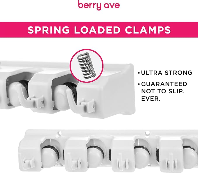 Broom Holder Wall Mount, Mop and Broom Organizer – Wall Mounted Broom Rack & Mop Rack, Rack for Brooms and Mops | Broom Hanger Wall Mount with 5 Slots & 6 Hooks, Kitchen Garage Laundry Garden (White) - Image 4
