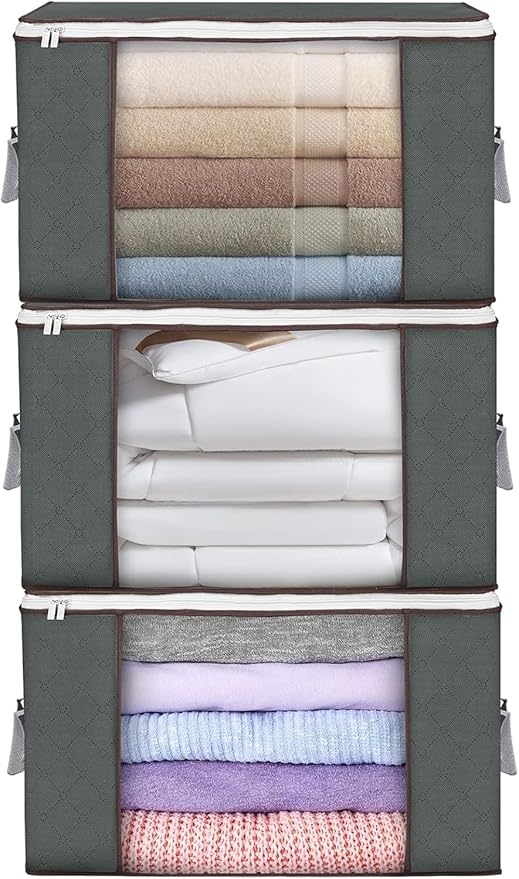 90L Large Storage Bags, 3 Pack Clothes Storage Bins Closet Organizers | Foldable Storage Containers, with Reinforced Handle, for Clothing, Blanket, Comforters, Bed Sheets, Pillows and Toys by BuddingJoy-BuildaJoyfulLifeforYou
