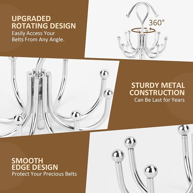 ZEDODIER 2 Pack Belt Hanger, Belt Organizer for Closet 360° Rotatable - Image 5