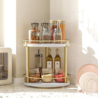 YATINEY Lazy Susan Organizer, Rotating Spice Rack, 2 Tier Spice Turntable Organizer, Industrial Turntable Spice Holder, for Kitchen Countertop and Cabinet, Compact and Versatile, White and Gold SR22DW - Image 2