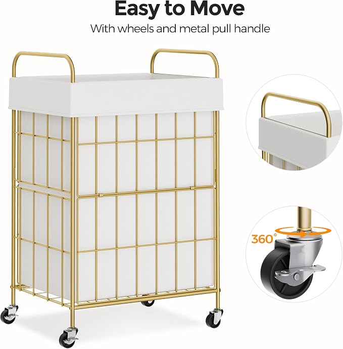 90L Laundry Hamper with Wheels, Laundry Basket with Handle and Liner Bag - Image 5