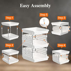 Lifewit 3 Tier Plastic Stackable Storage Baskets for Clothes 1 Pack, White - Image 5