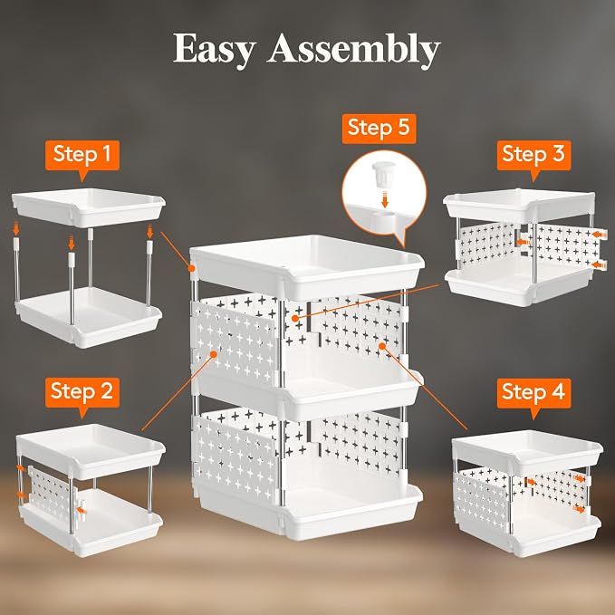 Lifewit 3 Tier Plastic Stackable Storage Baskets for Clothes 1 Pack, White - Image 5