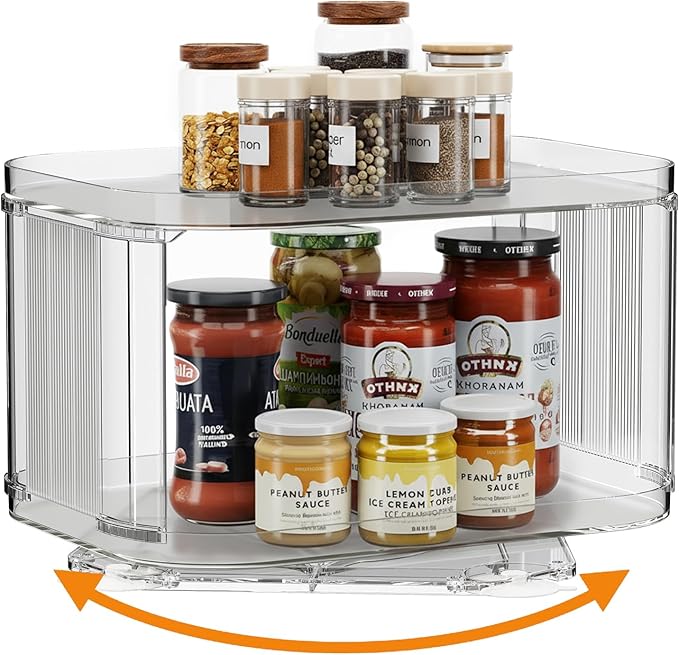 Lazy Susan Organizer for Cabinet, Pantry, Countertop (2 Tier 14" x 10" Clear - 1 Pack, Rectangular) by FIRJOY