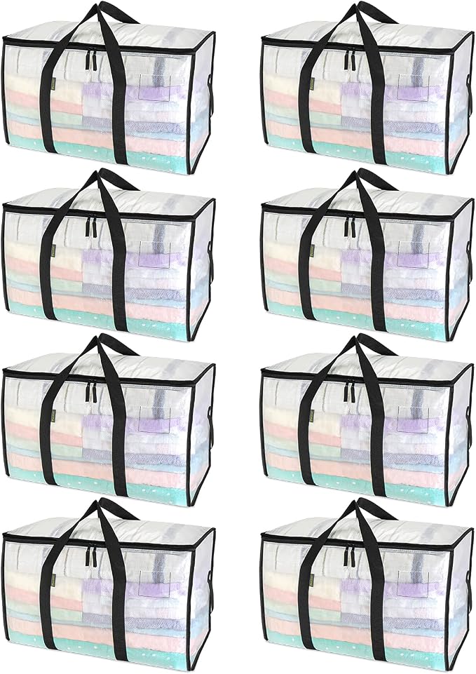 BALEINE 16-Pack Oversized Moving Bags with Reinforced Handles, Heavy-Duty Storage Tote for Clothes, Moving Supplies (Clear, 16-Pack) - Image 8
