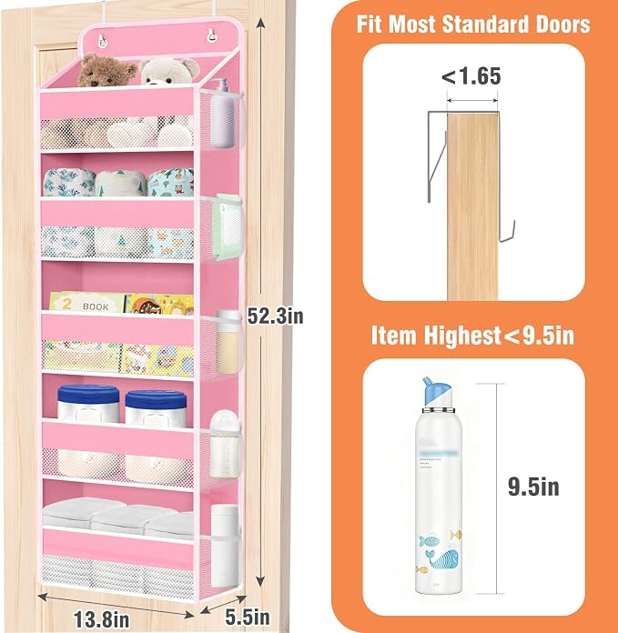 Over The Door Organizer Storage Large Capacity Hanging Bedroom Storage | 5 Shelves, 40 LB Capacity, Foldable Mesh Design, Clear Window, Sturdy, Large Storage Organizer for Nursery, Pantry & Closet - Image 2