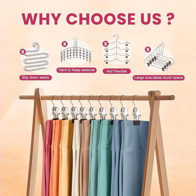 30 Pack Pants Hangers with Clips,Legging & Jean Hangers for Closet Hanging | Space Saving Clip Hangers for Yoga Pants, Jeans, Shorts, Skirts and Hats,Closet Organizers and Storage - Image 7