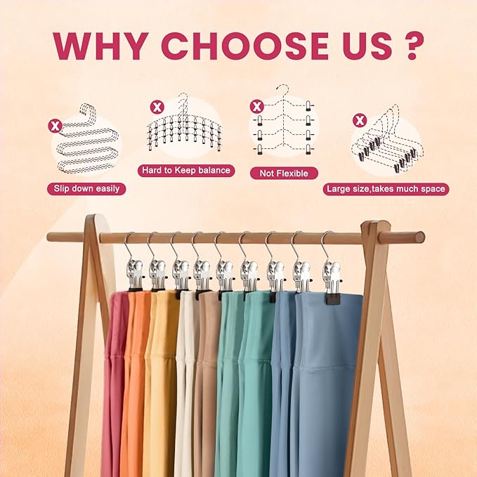 50 Pack Pants Hangers with Clips,Legging & Jean Hangers for Closet Hanging | Space Saving Clip Hangers for Yoga Pants, Jeans, Shorts, Skirts and Hats,Closet Organizers and Storage - Image 7
