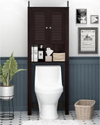 Furinno Indo Black Over The Toilet Storage with Double Louver Doors, Bathroom Storage Cabinet, Bathroom Shelf, Space Saving Over The Toilet Organizer, Black Espresso by Furinno-FitsYourSpaceFitsYourBudget